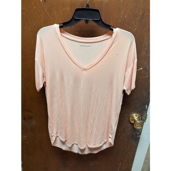 NEW American Eagle Vneck short sleeve round hem tee shirt Tshirt Size XS peach - Picture 1 of 7